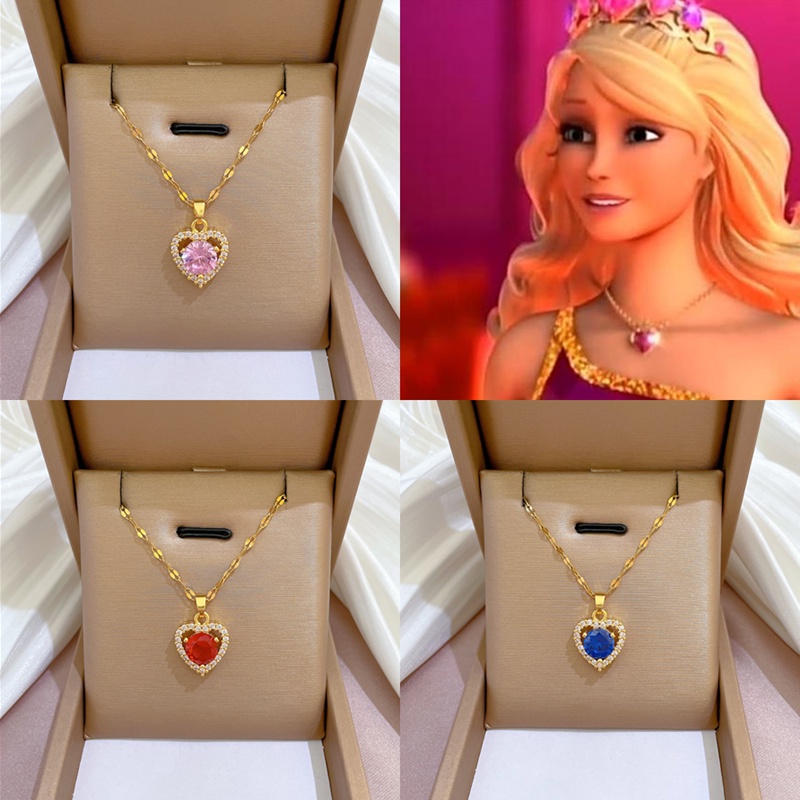 Kalung Rantai Emas 18K Dengan Liontin Hati Hias Batu Zircon Kubik Hypoallergenic Untuk Wanita