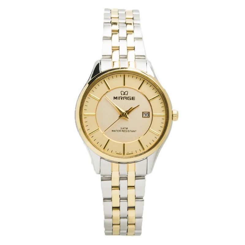 Terlaris  MIRAGE JAM TANGAN ORIGINAL WANITA Cantik Tipis Elegant Mewah Tahan air SILVERGOLD 8544L