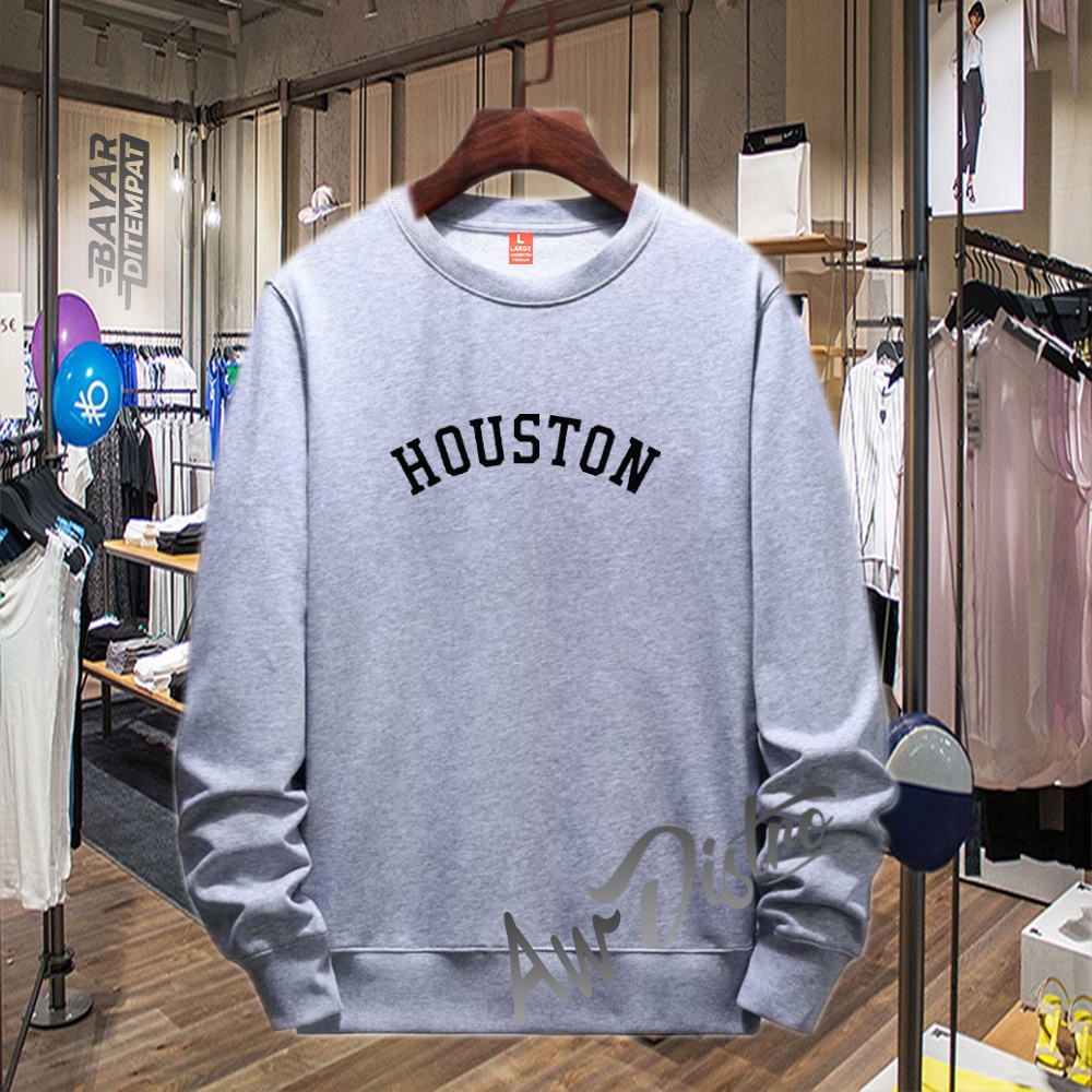 COD Sweater Distro Houston Black Premium Quality Sweater Tulisan Jaket Kata-Kata Hoodie Sablon