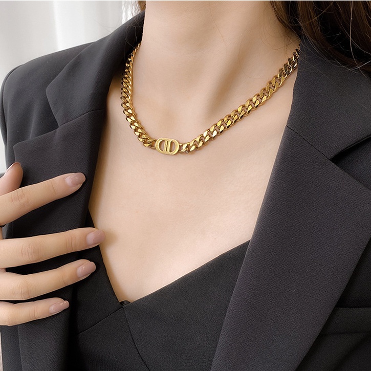 Kalung Choker Rantai Bahan Stainless Steel Gaya Punk Untuk Wanita 2022