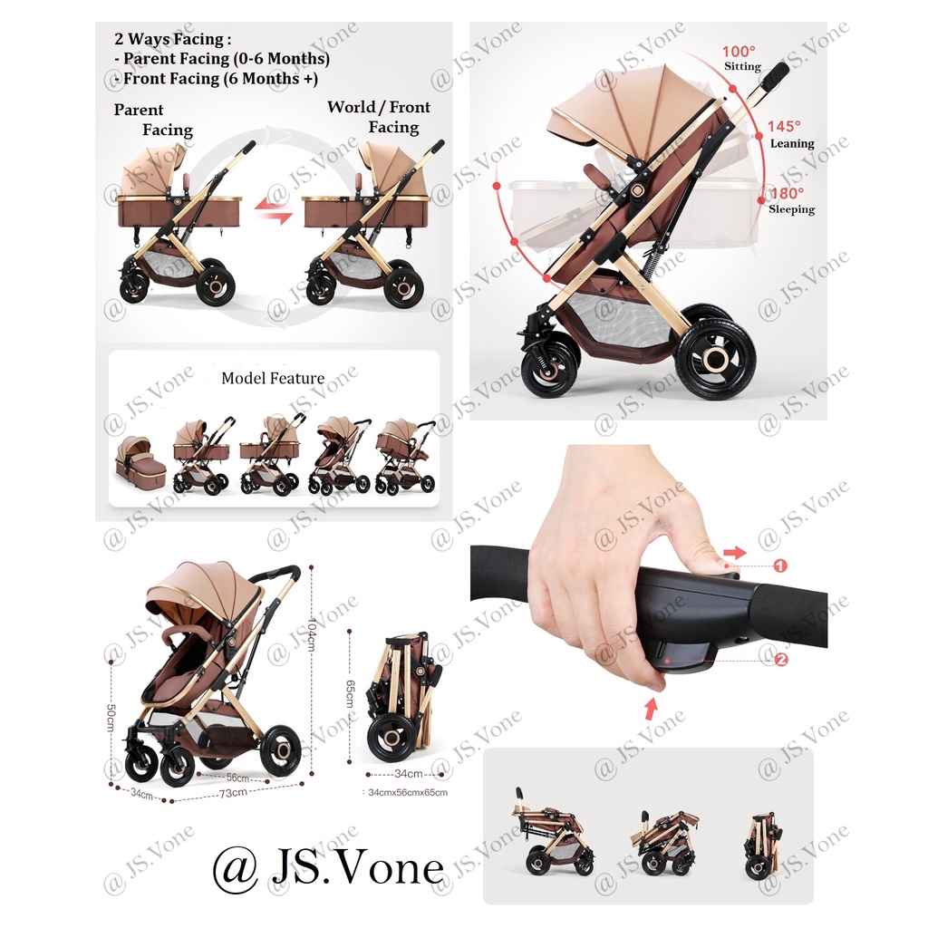 Stroller Cabin Size Belecoo x Nevi Baby / Kereta Dorong Bayi Reversible - 2 Dua Arah