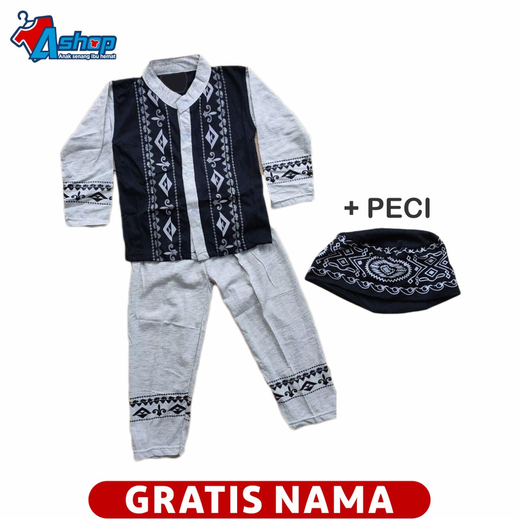 Baju Anak Setelan Muslim Motif Batik Kotak