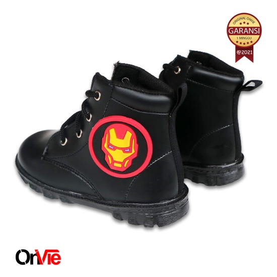 Sepatu Anak Boots Formal Pria Original Kulit Motif Super Hero Ironman