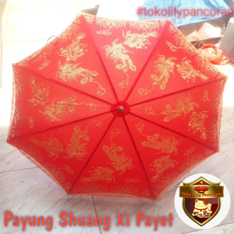 Payung Shuang Xi Premium Payet / Payung Sangjit / Payung Lamaran / Payung Merah