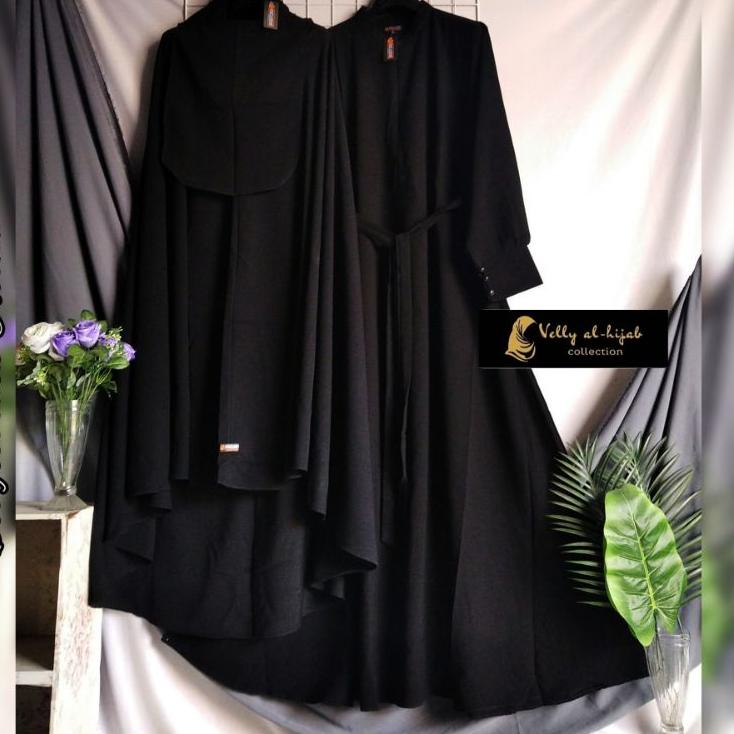 Gamis Dewasa set Jetblack Aisha Syar'i Murah Berkualitas Free Cadar Tali "MTQ.26Au22н"