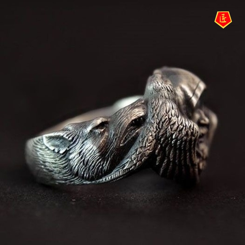 [Ready Stock]Creative Retro Odin God Viking Warrior Silver Black Ring