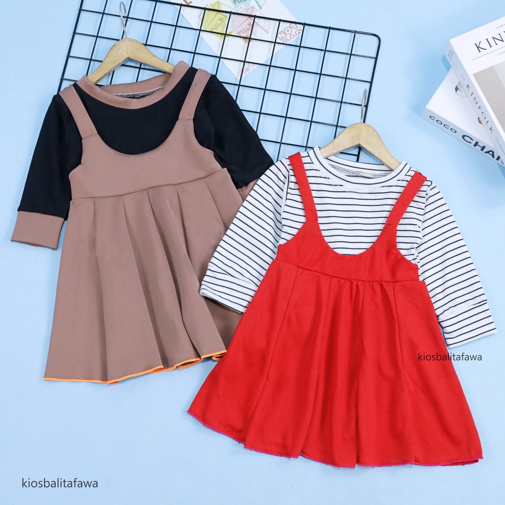 Dress Kiki size 1-2 Tahun / Dres Anak Perempuan Lengan Panjang Overall Baju Gaun Pesta Adem Grosir