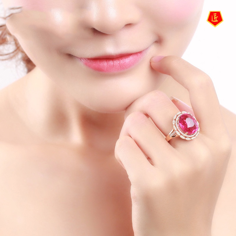 [Ready Stock]Luxury Full Diamond Ruby Colored Gems Micro Setting Ring