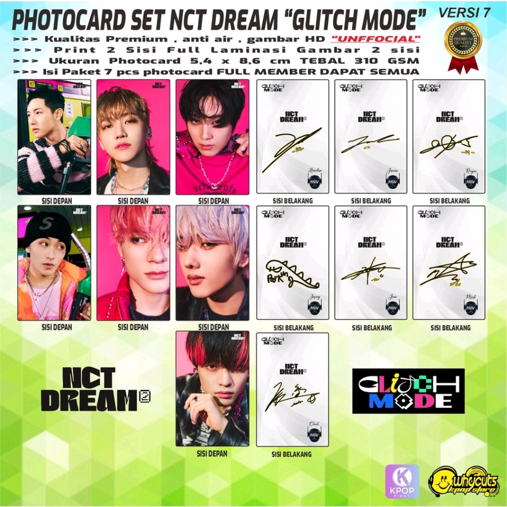 PHOTOCARD SET KPOP PREMIUM NCT DREAM // GLICTH MODE // FULL LAMINASI GLOSSY PRINT 2 SIS dan 1 SISI