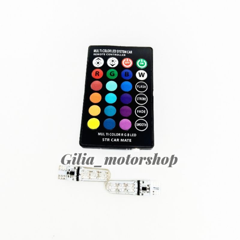 Lampu LED remote control sepasang lampu senja T10 rgb 16warna pakai remote control motor mobil remot