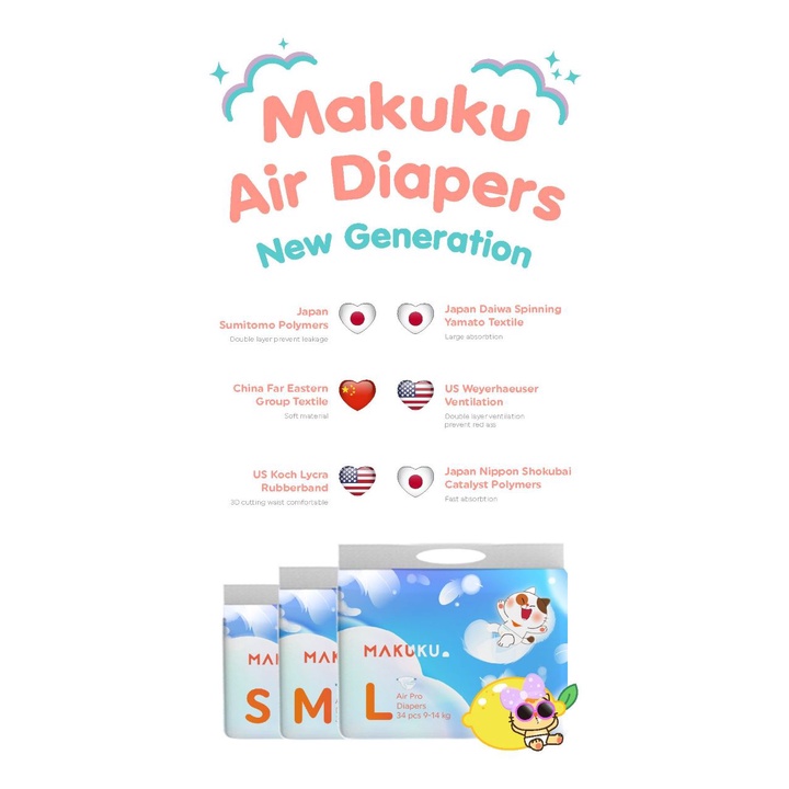 Makuku Air Diapers Tape/Pants S38/M36/L34/XL32