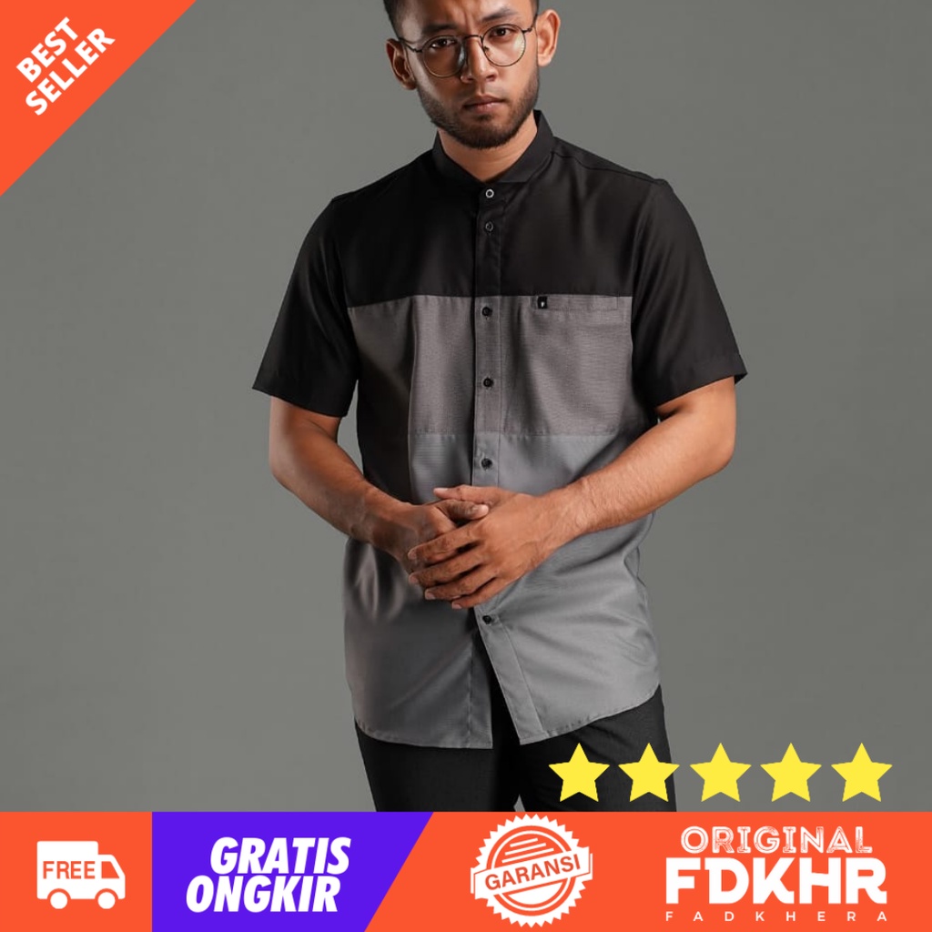 KEMEJA KOKO MODERN BAJU KERJA PRIA LENGAN PENDEK HIBR FADKHERA