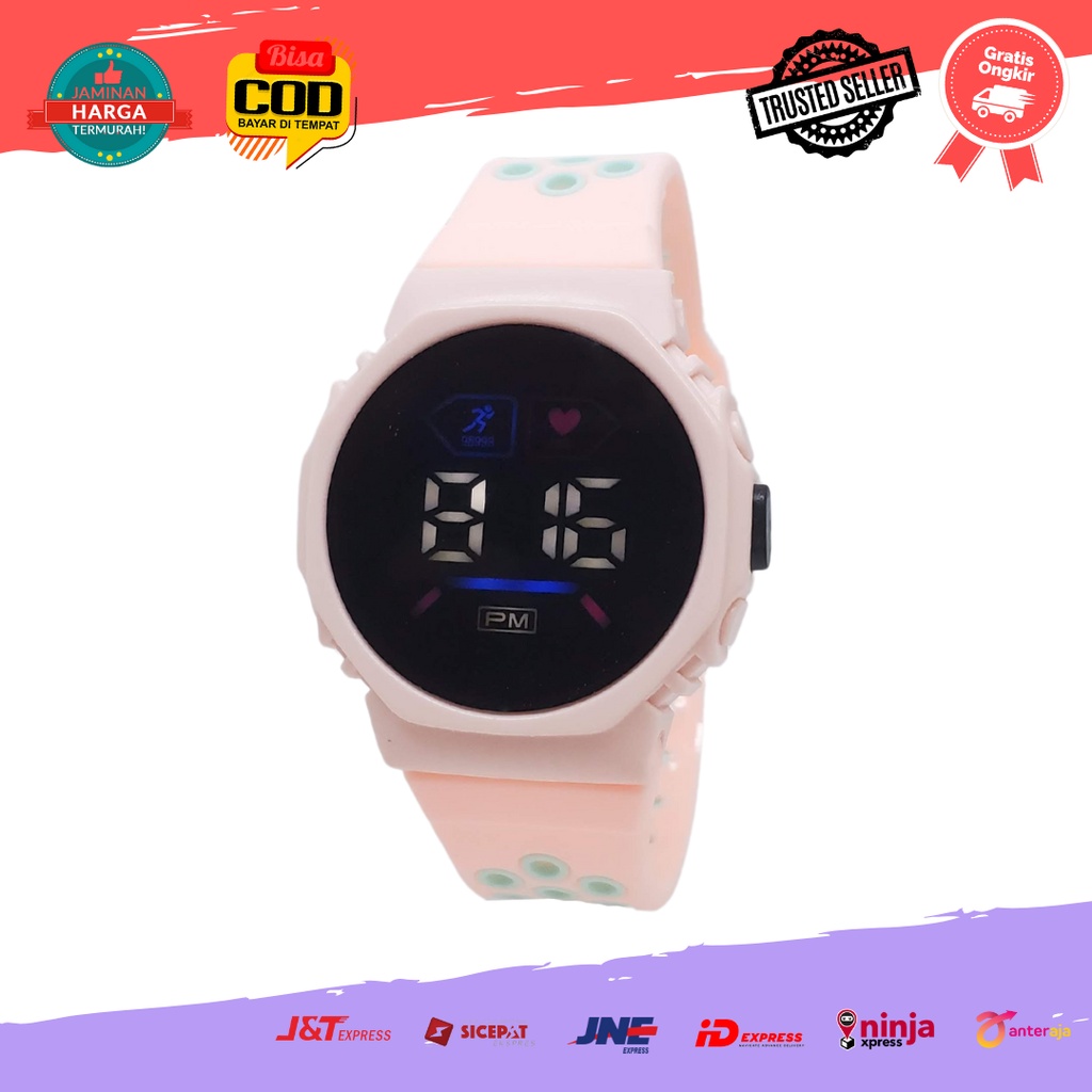 [COD] Jam Tangan Fashion Korea Elektronik Digital LED Digital Wanita Pria Remaja Bulat Rubber-Pink