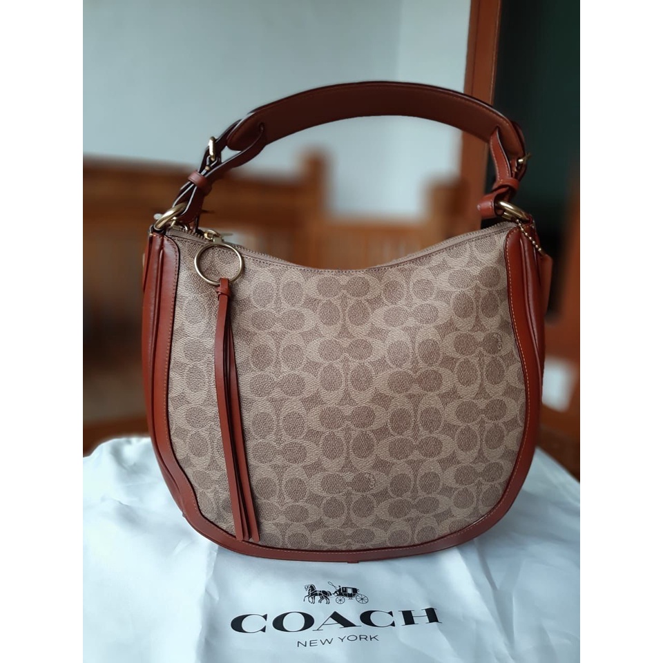 Tas Coach Hobo Sutton Signature Tan Rust New Original