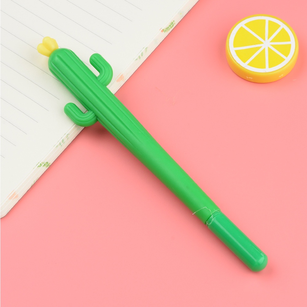 【COD Tangding】Cute Cartoon Decompression Black Pen Cactus Soft Glue Neuter Pen Student Creative Stationery Cactus Shaped Signature Pen