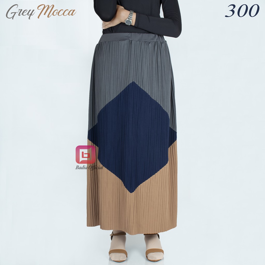 rok plisket kombinasi 3 tiga warna pola wanita sheera moscrepe premium