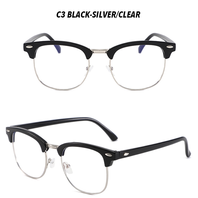 （YUZHU）COD Classical Retro Half Frame Kacamata Hitam Wanita/Pria Kacamata Eyeglasses