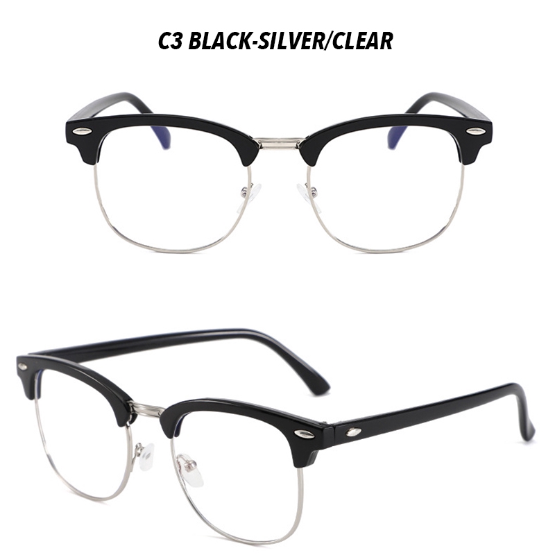 (YUZHU) Bayar di Tempat Classical Retro Half Frame Kacamata Hitam Wanita/Pria Kacamata Eyeglasses