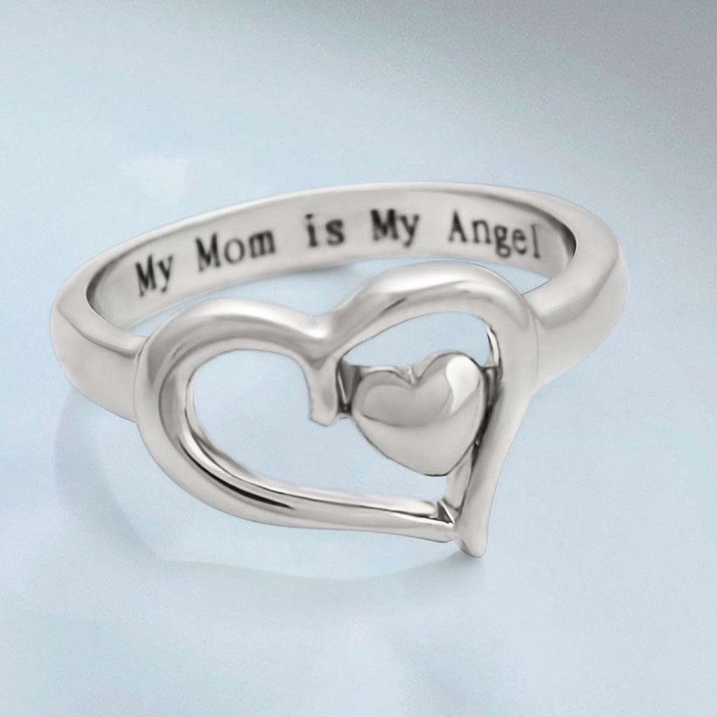 Hu Hu Hu Hu Hu Alat Bantu Pasang Kacamata♡ Cincin Desain Hati Ganda Motif Tulisan Mom is My Angel Untuk Hari Ibu