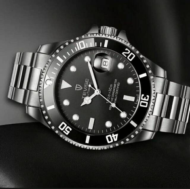 Jam Tangan Pria Mekanik Automatic Tevise Submariner Silver Black