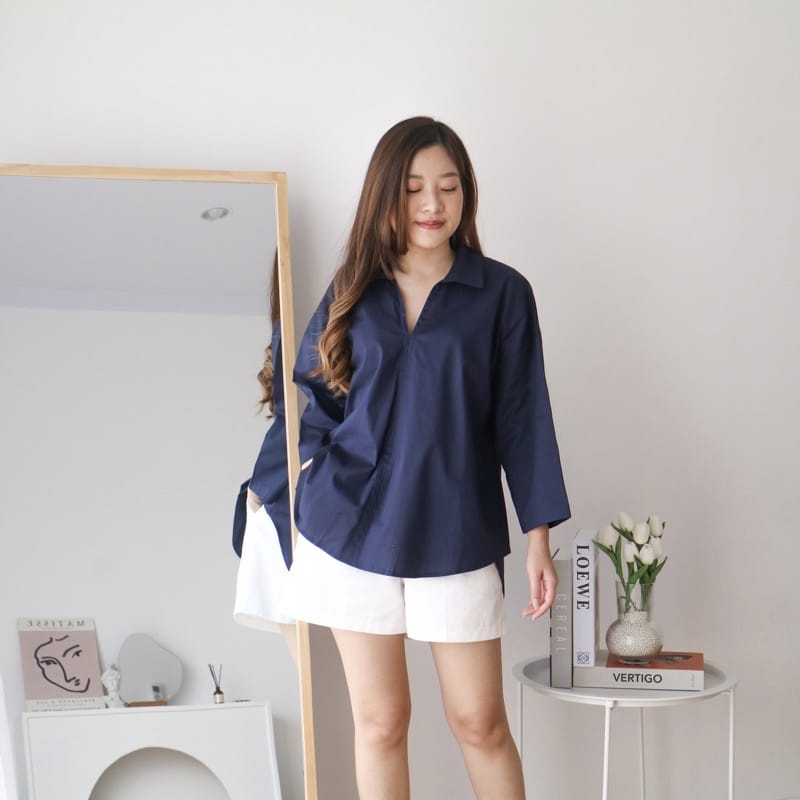 BEFAST -  ZEC OOTD kemeja DOYA / Vinci RAYON DIAMOND Oversize Shirt / Kemeja Polos Formal / Kemeja Lengan Panjang / Pakaian Wanita Kerja/Kampus / Kemeja Leher V / Fashion Wanita Casual / Kemeja Best Seller / OOTD Wanita Korean Style