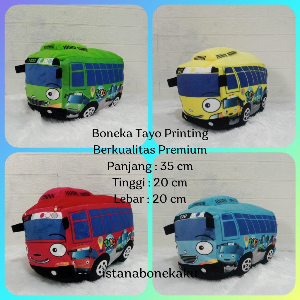 Boneka Bus Tayo Printing Berkualitas SNI Isi Dacron Murni