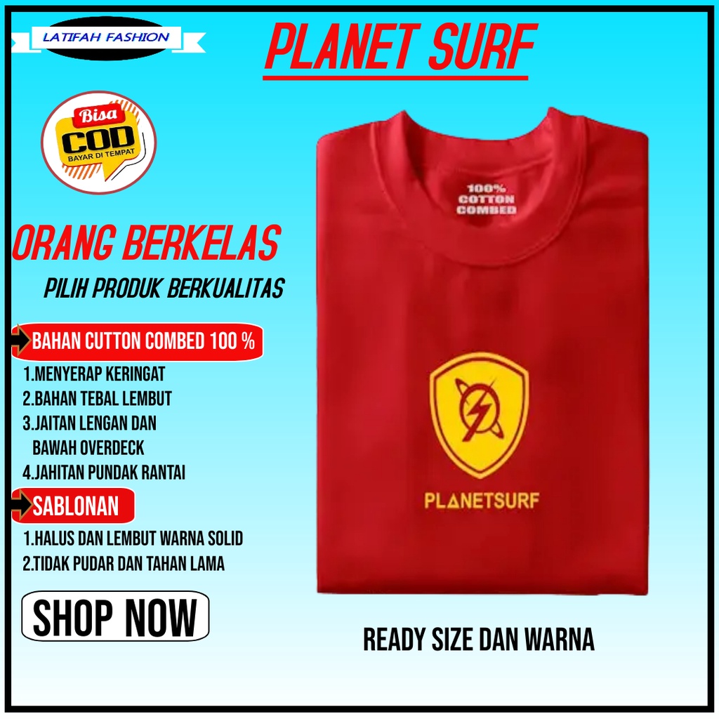 Pakaian Baju Kaos Pria Peria / Wanita T Shirt Planet Surf Murah Klambi Laki - Laki Cowo Casual Santa