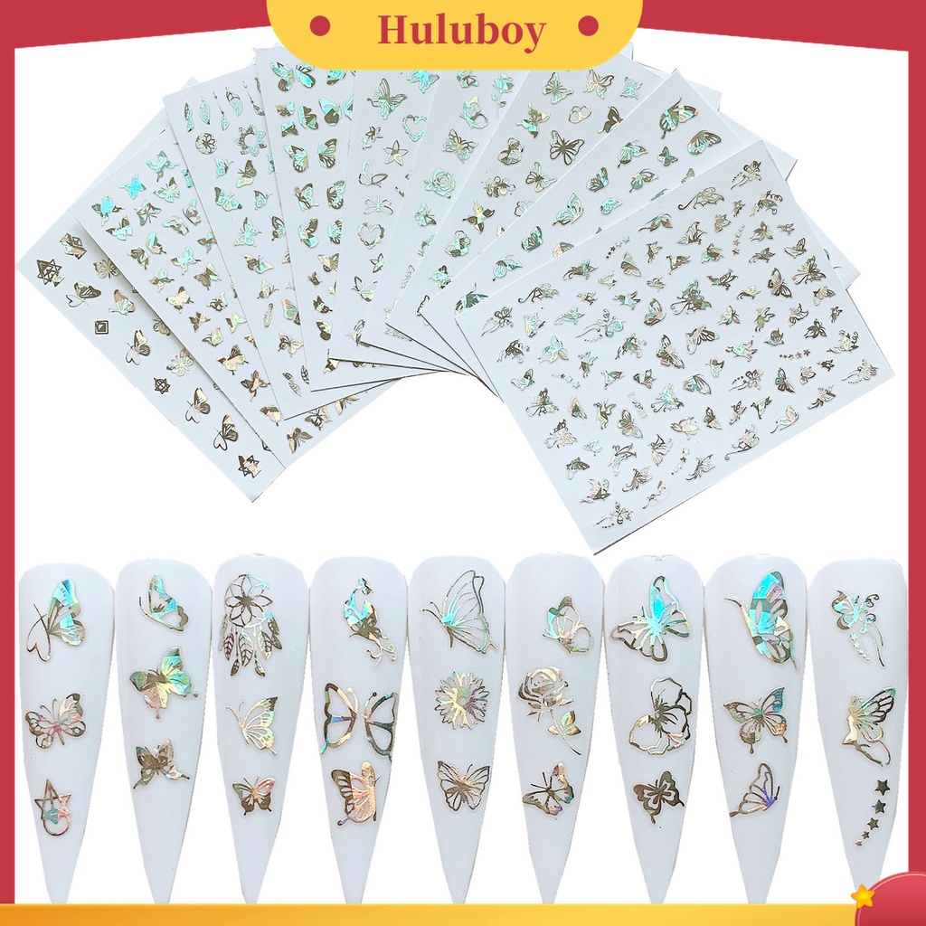 Huluboy Huluboy♡ Butterfly Stiker Kuku Desain Kupu-Kupu Holographic Untuk Dekorasi Nail Art Wanita Butterfly