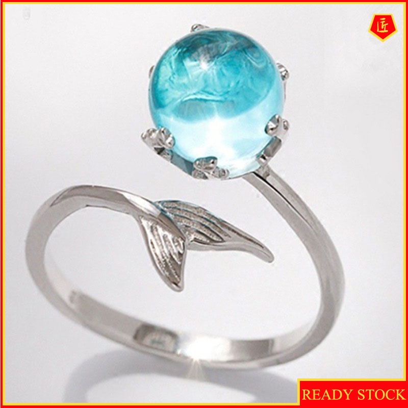 [Ready Stock]Simple Silver Blue Crystal Fishtail Ring