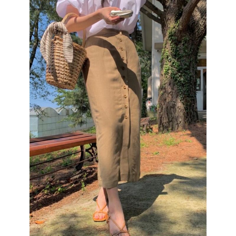 rok Maxi span/rok full kancing linen fit to L