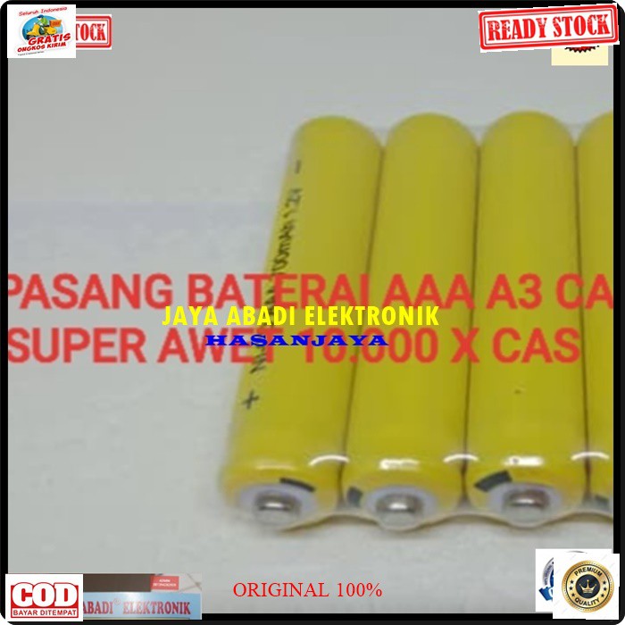 G273 ORIGINAL baterai A3 baterry AAA batere batu cas casan charge charger Batre Rechargeable battery elektronik elektrik jam remote digital universal multifungsi G273  Harga adalah 2 pcs baterai A2 cas1.2Volt * Baterai Ni-MH cas * Kapasitas minimal 700 mA