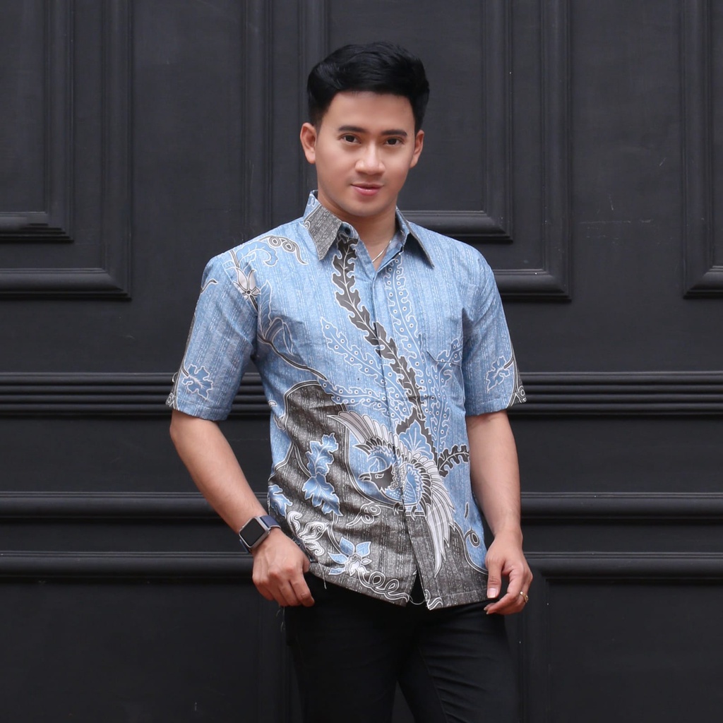 (COD) Kemeja Batik Pria Lengan Pendek Hem Seragam Original Size M L XL XXL
