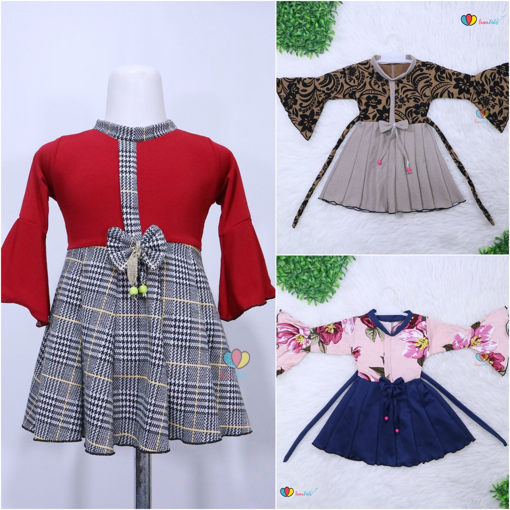 Dress Sissy 1-2 Tahun / Dress Anak Lengan Panjang 3/4 Baju Perempuan Dres Terompet Cutbray Blouse