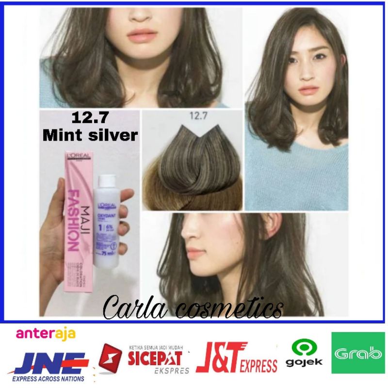 cat rambut Loreal majifashion 12.7 mint silver + oxidant loreal 75ml / pewarna rambut Loreal majifas