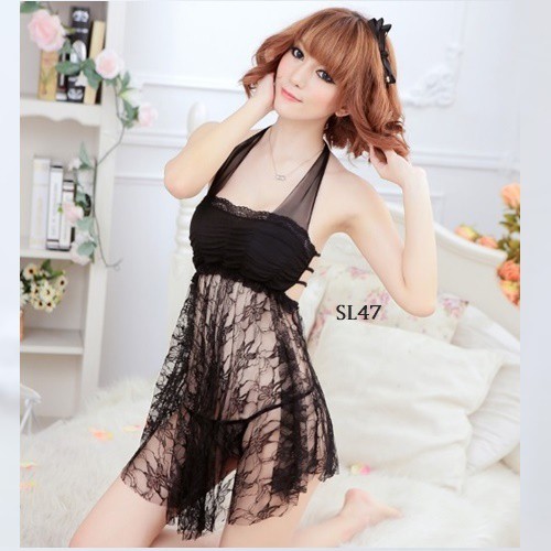 [PALING TERLARIS] SEKSI LINGERIE BAJU TIDUR SEXY NIGHT GOWN LACE HITAM SL47