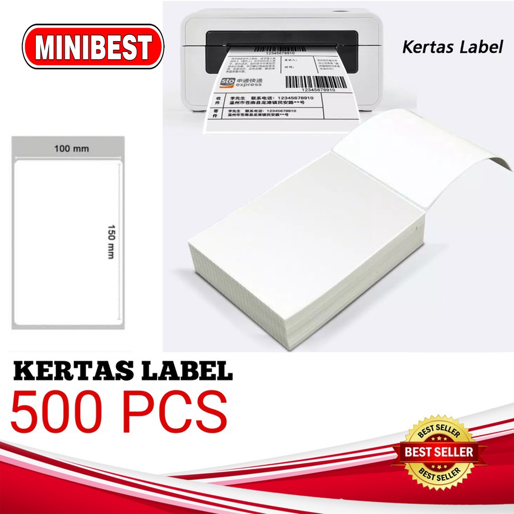 kertas label/Kertas Print RESI JOB Thermal Tempel 100x150mm dan 100x100mm isi 500 lembar label