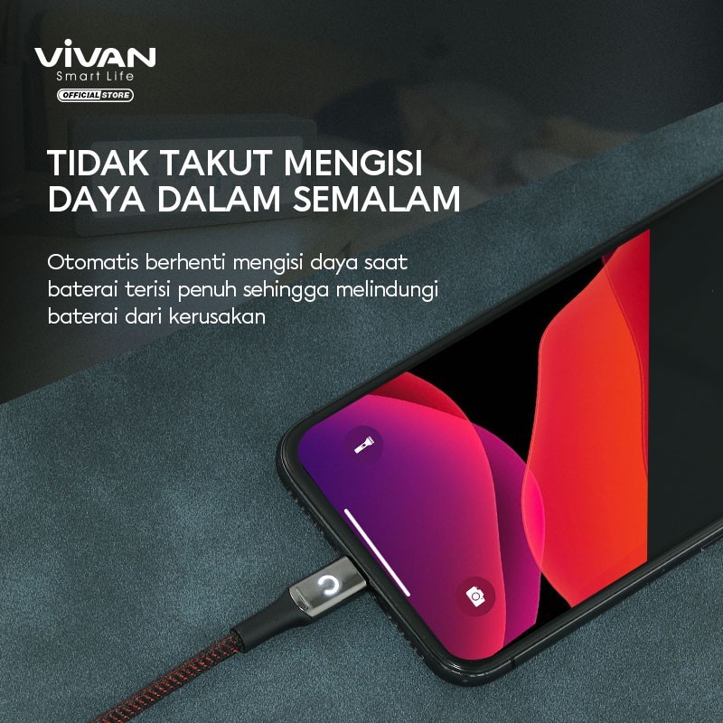 Kabel Data Vivan VZ100 2.4A-3A  With LED Light