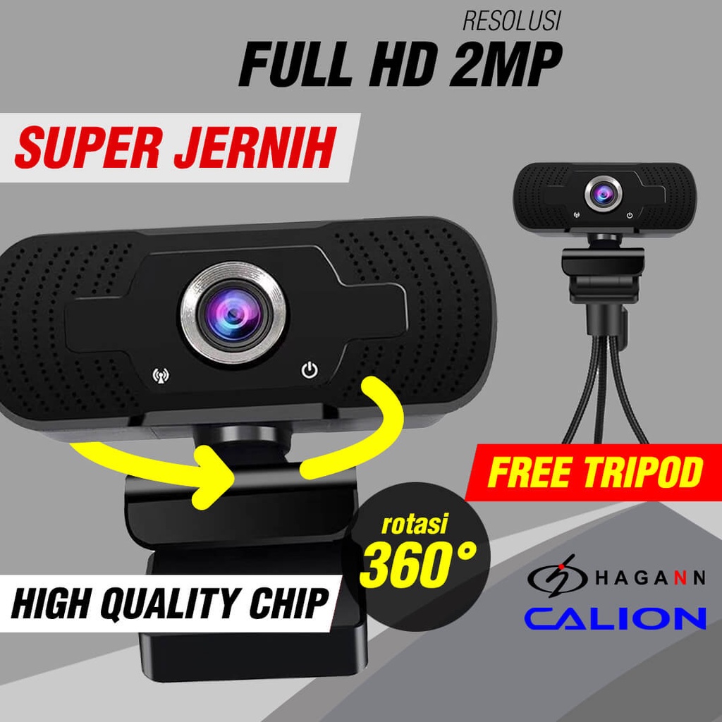 Webcam 2MP Full HD 1080P Rotasi USB Mic FREE Tripod PC  Laptop Komputer | Web Cam Calion CAL-2007WA