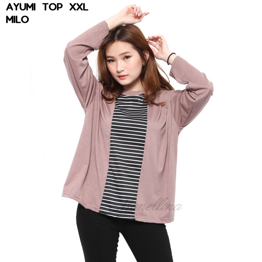 AVN G1E AYUMI Baju Kaos Jumbo Kombinasi Lengan Panjang AVN G1E AYUMI Baju Kaos Jumbo Kombinasi Lengan Panjang