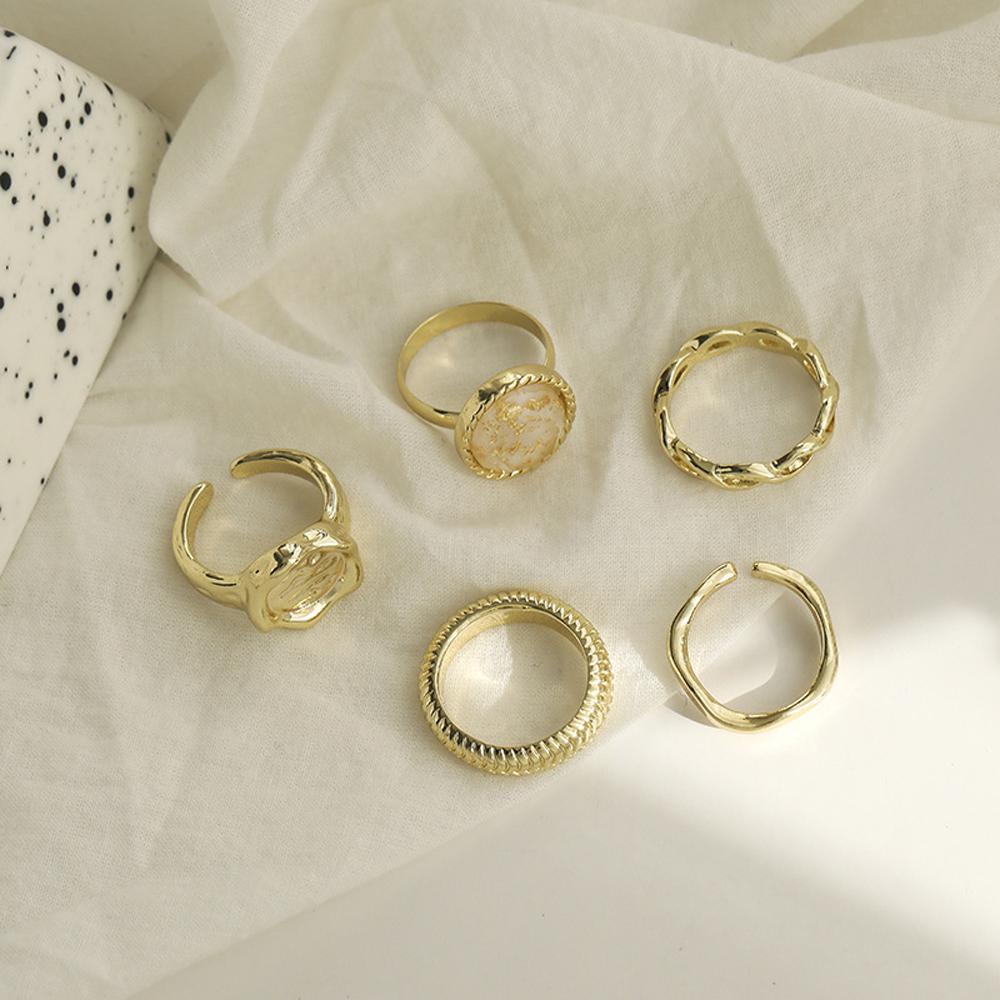 Mxbeauty Set Cincin Jari 5PCS/Set Perhiasan Fashion Wanita Trendy Retro Cewek Metal