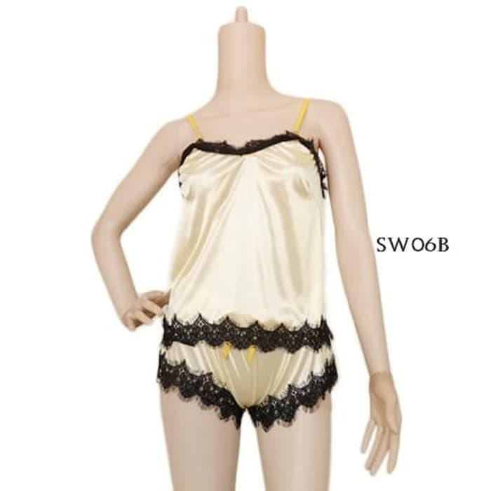 PIYAMA SEXY LINGERIE WANITA BAJU TIDUR SEKSI TANKTOP CLNA KUNING SW06B - KUNING, M 