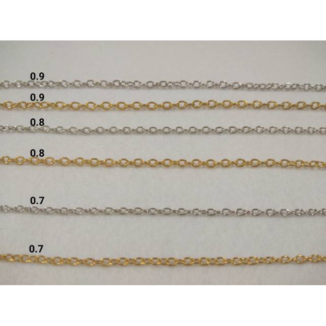 Rantai ukuran 0.7mm , 0.8mm , 0.9mm warna silver dan emas
