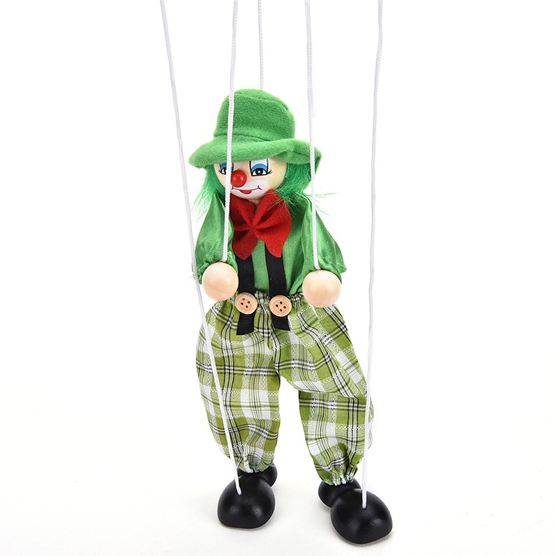 &lt; E2id &amp; &gt; 1pc Mainan Boneka Badut Marionette Kayu Model Tarik Tali Untuk Anak