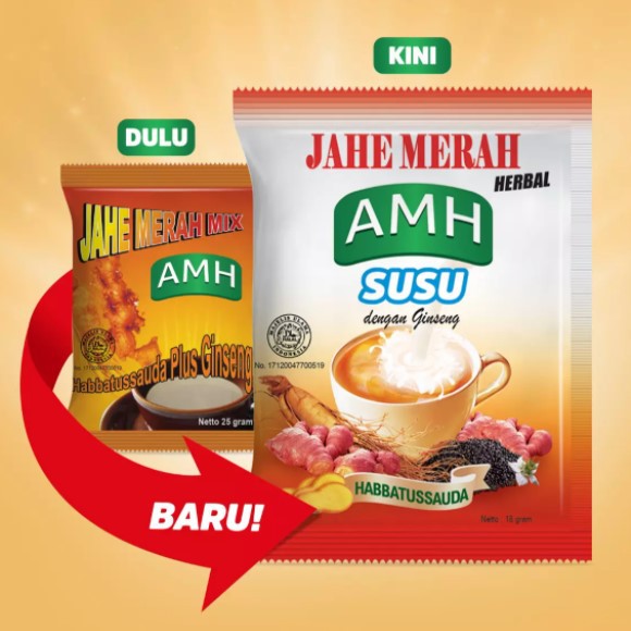 

Kemasan Putih Jahe Merah Mix AMH Susu plus gingseng krimer dan habbatussaudah Herbal 1 Renceng