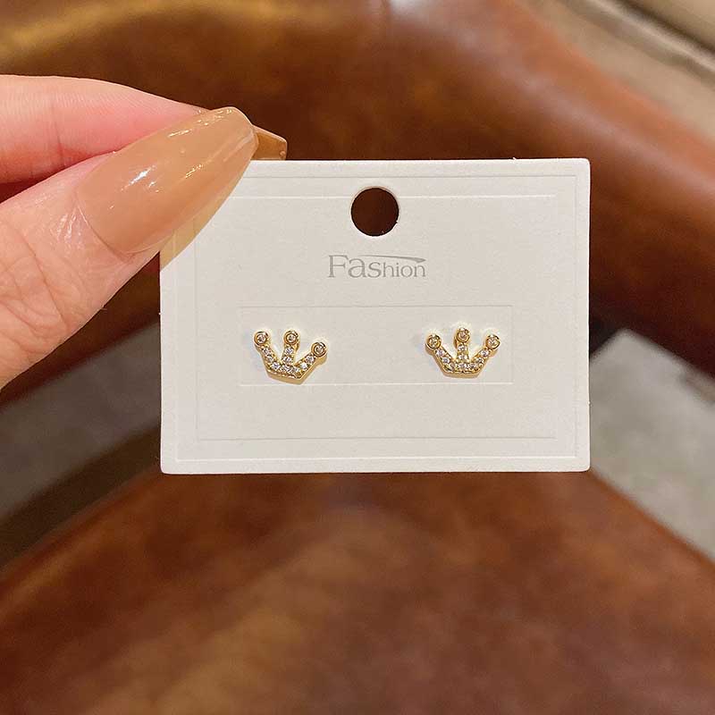 Anting Stud Zircon Bentuk Mahkota Ratu Bahan S925 Silver Emas Untuk Wanita Fashion Jewelry Berlian Earrings