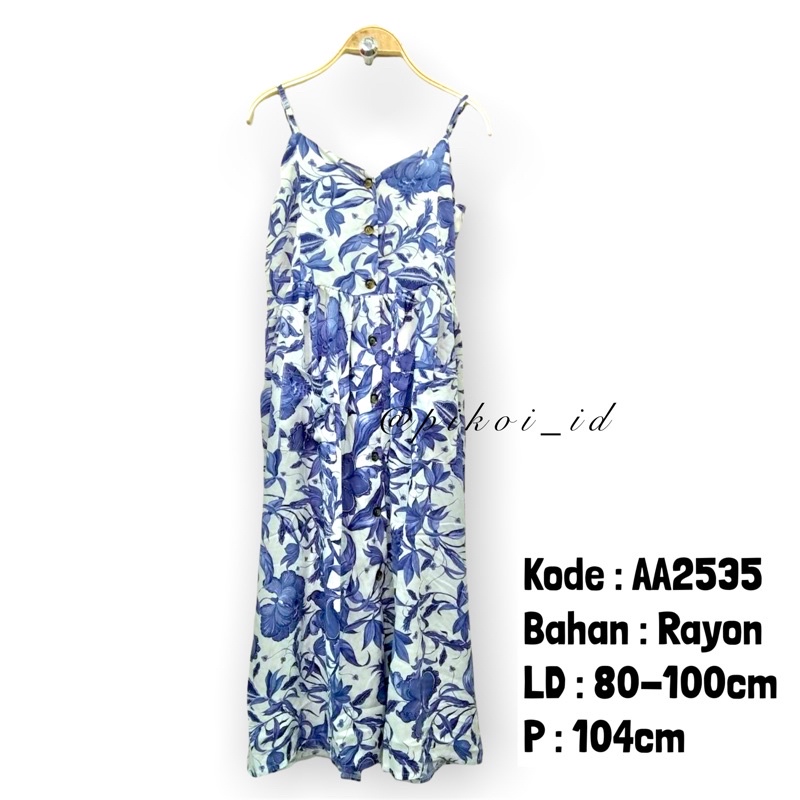 Sleeveless tanktop dress bunga biru / dress wanita katun rayon / Tanktop dress summer HNM murah 2535