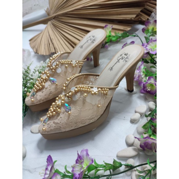 sepatu Ruby nude gold tinggi 9cm lancip