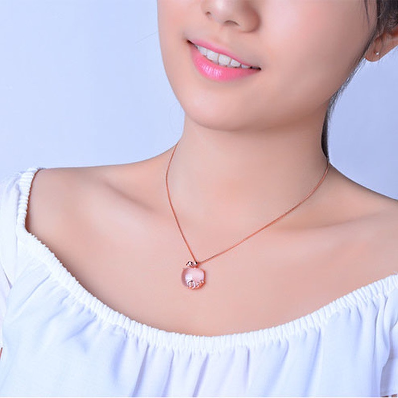 [Ready Stock]Fashionable Rose Gold Inlaid Ross Quartz Necklace Apple Pendant