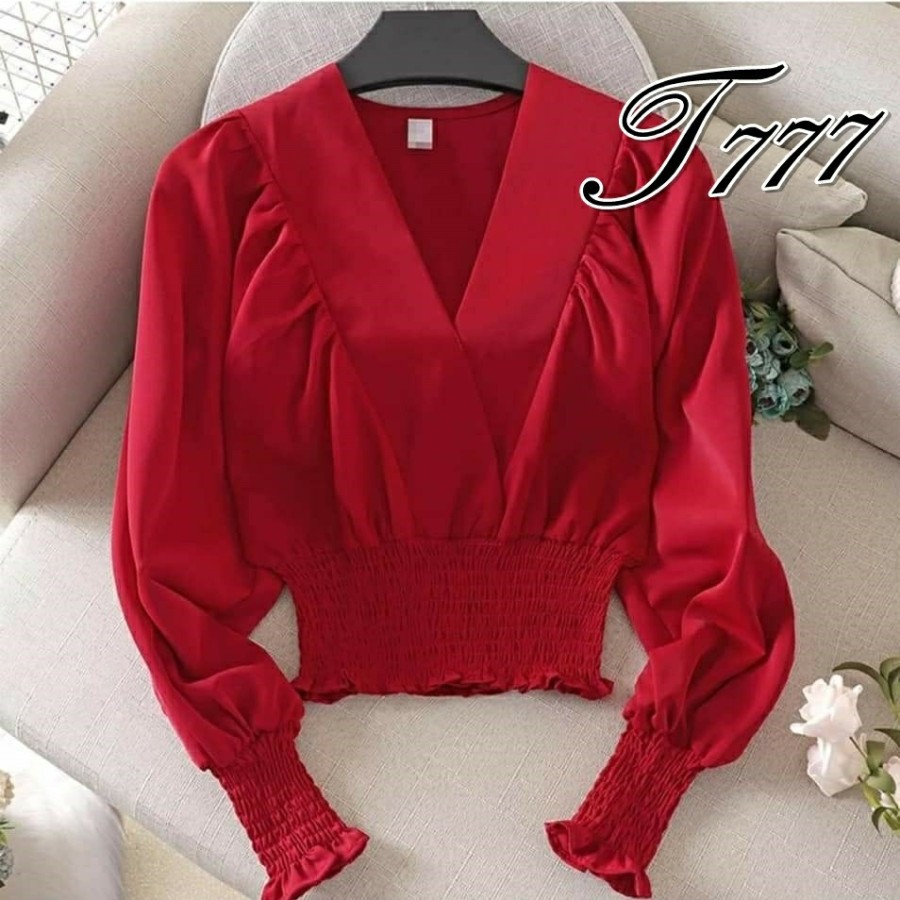 Baju Wanita Korea Terbaru 2021 IMPORT REAL PICT Blouse Wanita Blouse V Lova [Baju Atasan Wani 68EDI