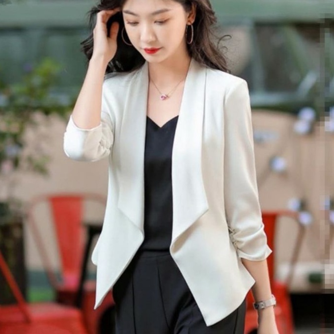 36600 Baju blazer Casual polos hitam putih  Korean style wanita import baju outer  auter blazer kerj